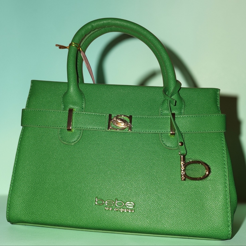 Green Textured Satchel with Gold Hardware, Plastic On Metal NWT